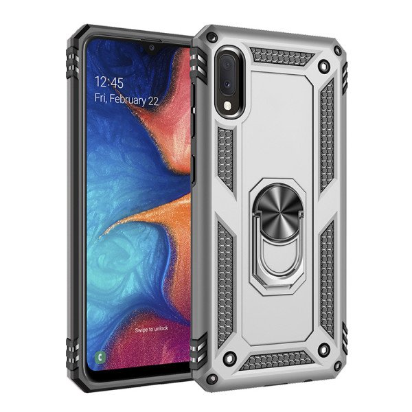 Wholesale Samsung Galaxy A10e Tech Armor Ring Grip Case with Metal Plate (Silver)